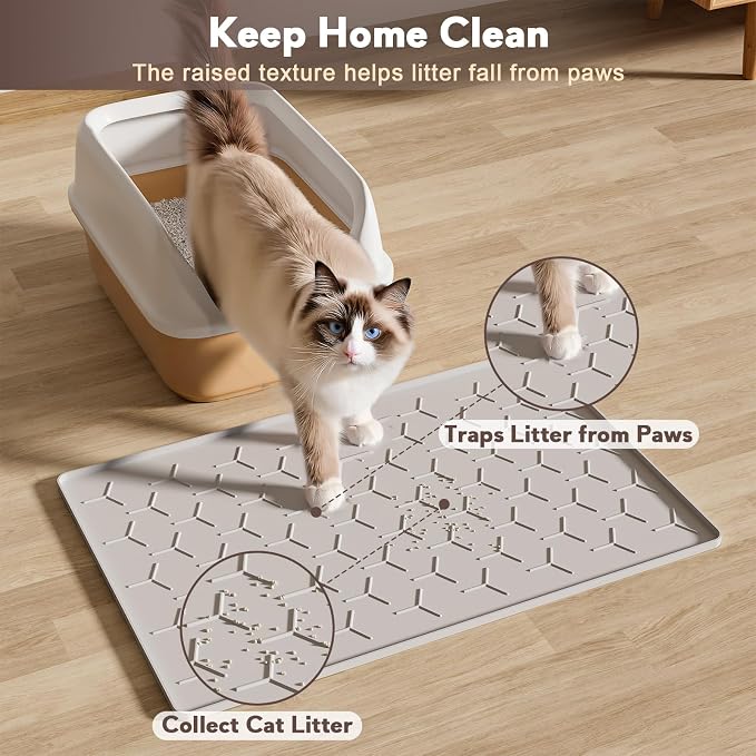 Cat Litter Box Mat, Silicone Kitty Litter Mat, Light Gray - Image 3