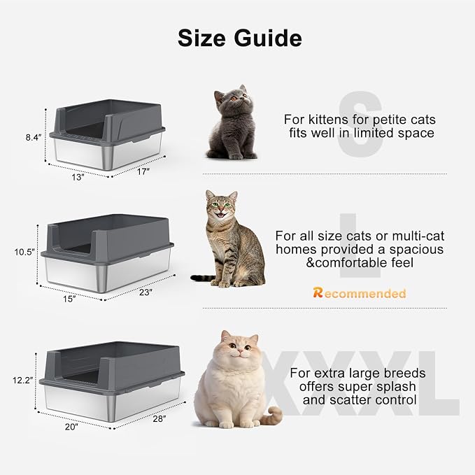 FURTIME Stainless Steel Cat Litter Box - Image 2