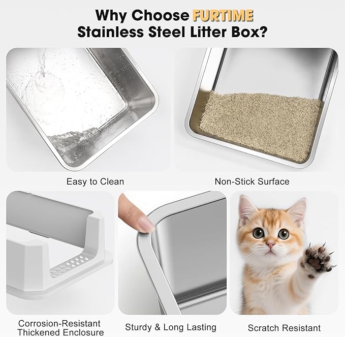 FURTIME Stainless Steel Litter Box - Image 7