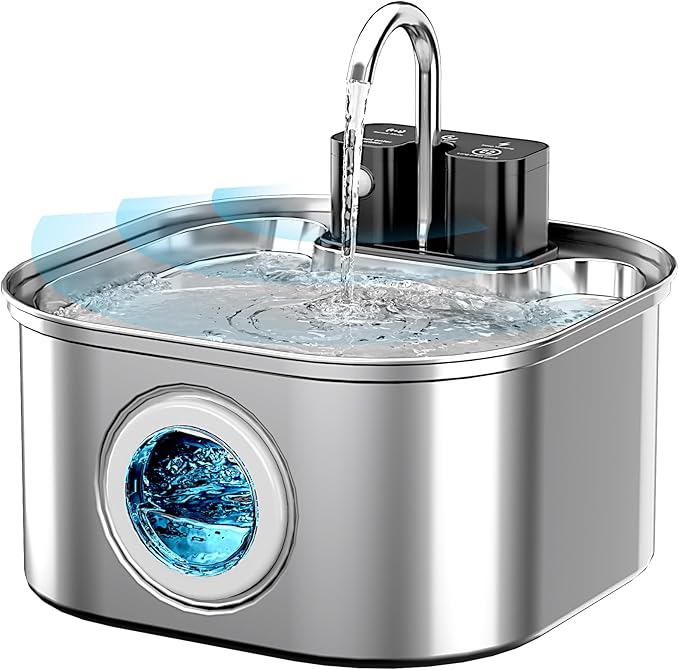 Wireless Cat Water Fountain Stainless Steel 3.2L/108oz, Battery Operated Pet by Lawfery