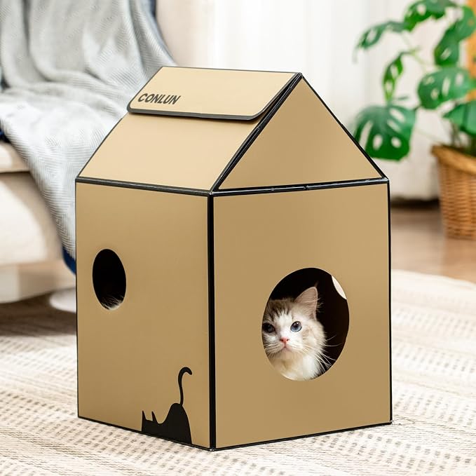 Cardboard Cat House with Scratch Pad & Catnip, Cat Play Scratching House - Image 6