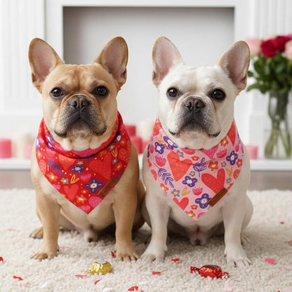 ADOGGYGO Valentines Dog Bandana 2 Pack, Heart and Floral Print Pet Scarf Bib - Image 3