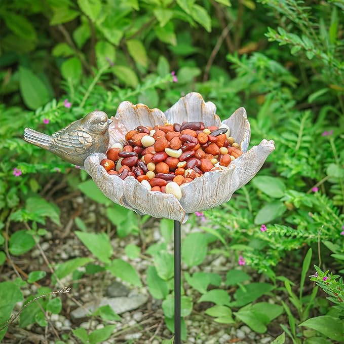 MUMTOP Outdoor Antique Bird Bath Small Flower Bird Baths Bowl Resin Birdbaths - Image 6