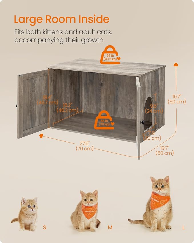 Feandrea Cat Litter Box Enclosure, Litter Box Furniture Hidden, Indoor Cat House - Image 5