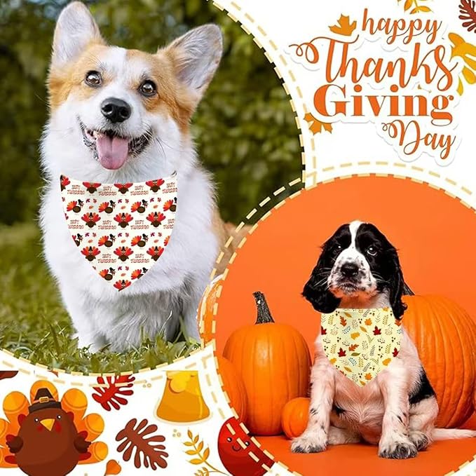 Thanksgiving Dog Bandana 2 Pack, All 4 Patterns Pumpkin Turkey Dog Scarf - Image 2