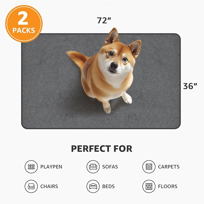 Washable Dog Pee Pads 36x72 2Pack Reusable Whelping Pads, Absorb Dog Mats - Image 6