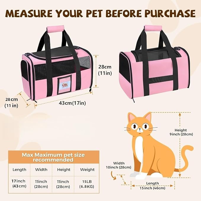 Soft Cat Carrier for Pets Up to 15 lbs, TSA Approved for Airline in-Cabin - Image 3