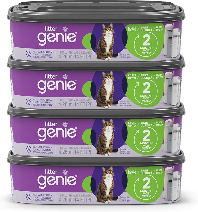 Litter Genie Refill Bags | Standard 4-Pack, 56 total ft | Up to 8 Months of by LitterGenie