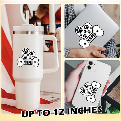 Custom Dog Paw Bone Sticker Personalized Pet Name Decal Cute Heart and Pawprint - Image 3