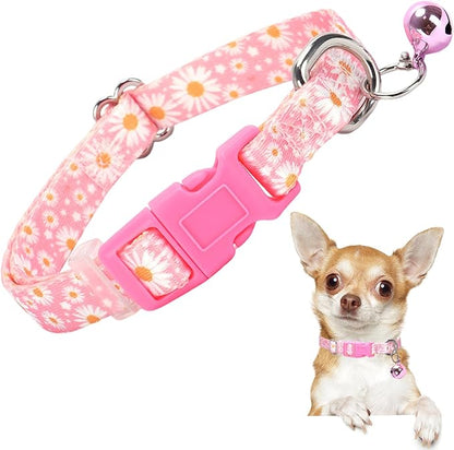 Pink Small Dog Collar with Bell -Nylon Collar by ONEFOJOJO