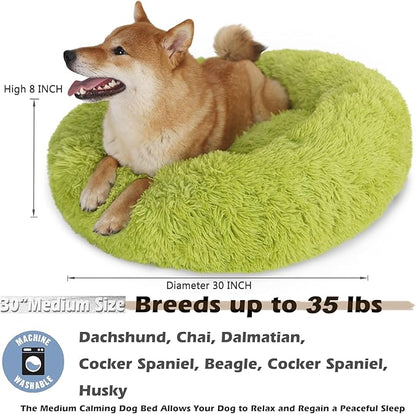 Calming Dog Bed for Medium Dogs Washable Donut 30 inches Anti-Slip Pet Bed - Image 4