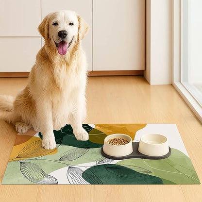 Modern Abstract Leaf Design Pet Feeding Mat 20" x 12" Pet Food Mat Non Slip Mat - Image 3