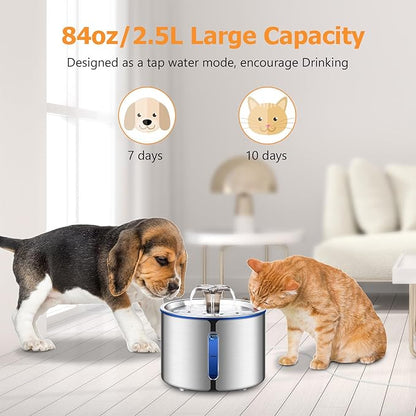 Cat Fountain, 84oz/2.5L Stainless Steel Pet Water Fountain, Automatic Dog Water - Image 3