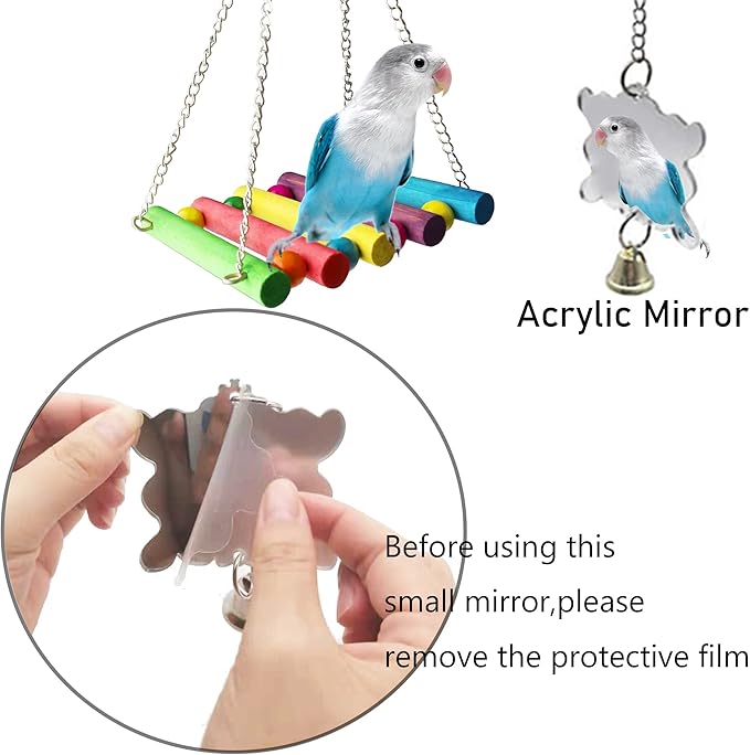 8 Pcs Parakeet Cockatiel Bird Toys, Parrots Cage Accessories Swing Wooden Perch - Image 4
