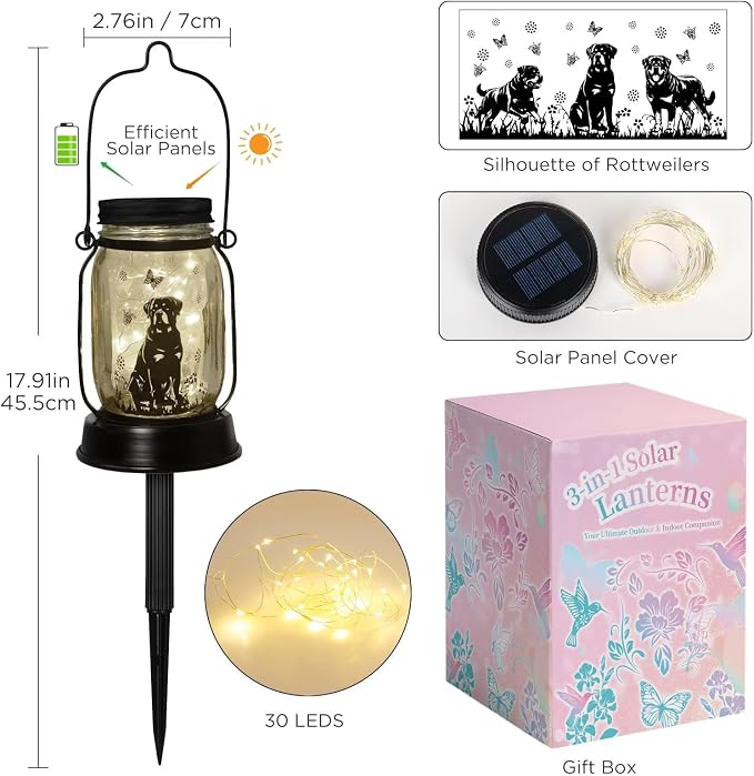 kyoryuger Rottweiler Gifts for Women/Men Rottweiler Solar Lanterns Dog Mom - Image 4