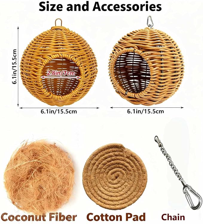 Parakeet Nest Bird Cage Accessories, Chew-Proof Steel Frame & Washable Small - Image 8