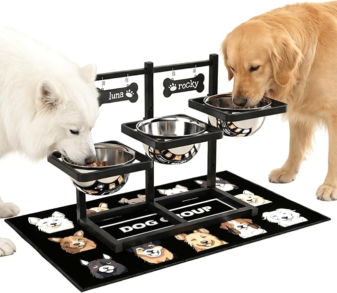 Elevated Dog Bowls for Large Dogs, 6 Height Adjustable Raised Stand by ADENGL