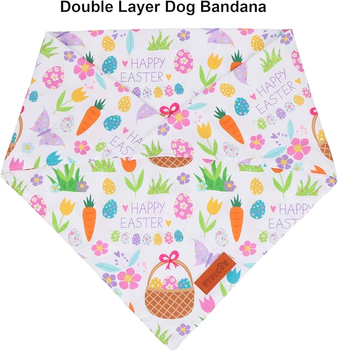 PTDECOR Easter Dog Bandana, Reversible Rabbit Easter Egg Dog Scarf - Image 5