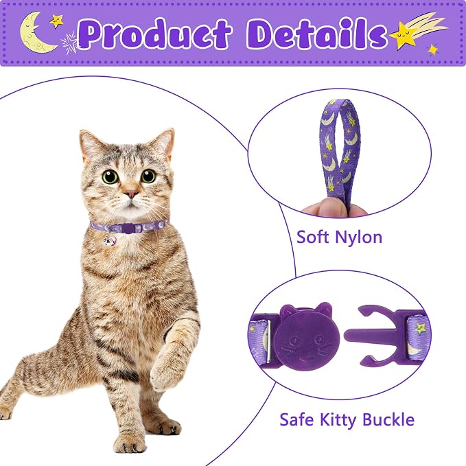 Breakaway Cat Collars with Bell & Cute Pendants, 3 Pack Safety Buckle Kitten - Image 3