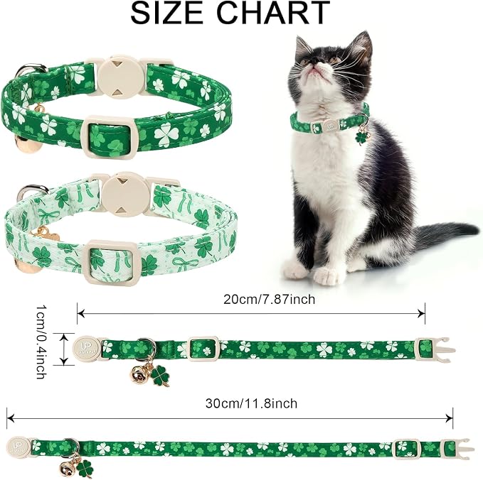 Cat Collar, Spring Green Shamrock Cat Collar - Image 4