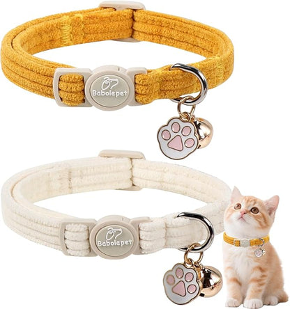 2 Pack Corduroy Cat Collars by Babolepet