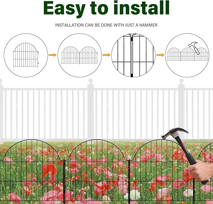 6 Panels No Dig Decorative Garden Fence, 25in x 12.2ft Animal Barrier Fencing - Image 3