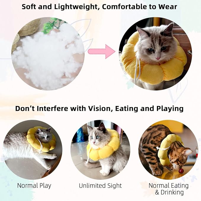 KUDES Cat Small Dog Recovery Collar, Cute Sunflower Neck Cone After Surgery - Image 3