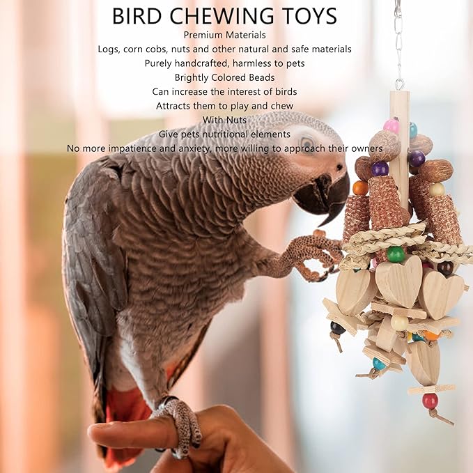 Wooden Bird Chew Toy, Edible Nuts, Vibrant Design, - Image 7