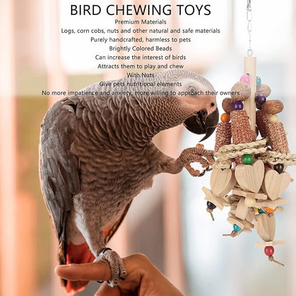 Wooden Bird Chew Toy, Edible Nuts, Vibrant Design, - Image 7