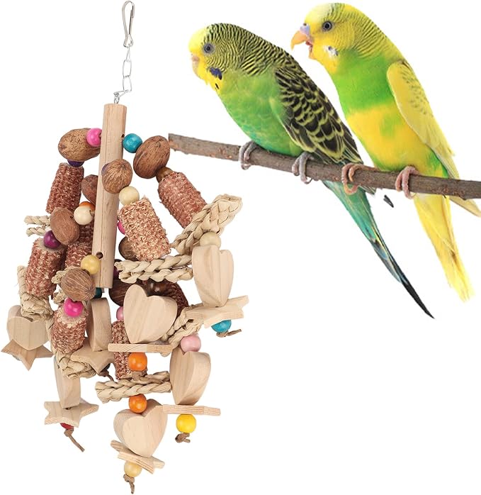 Wooden Bird Chew Toy, Edible Nuts, Vibrant Design, - Image 4