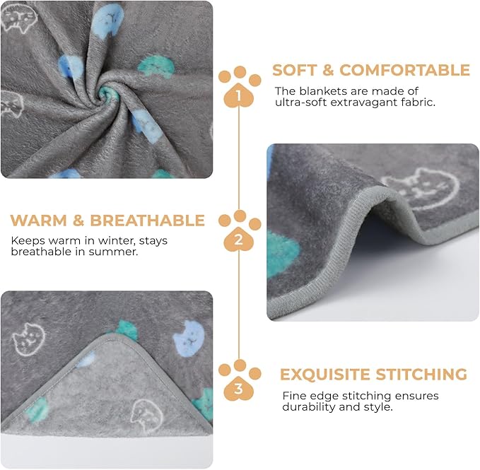 1 Pack 3 Blankets Super Soft Fluffy Premium Cute Cat Pattern Pet Blanket - Image 3