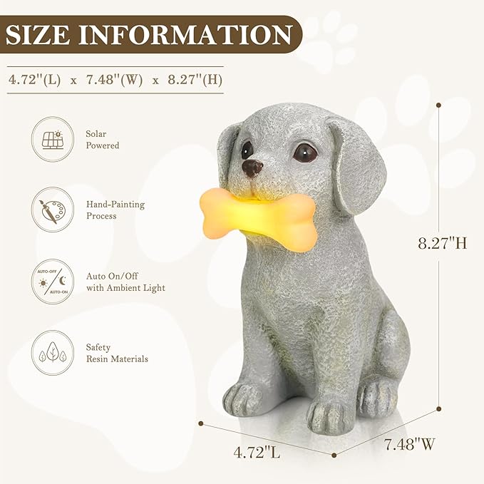 Solar Dog Statue with Glowing Bone Light, Outdoor Puppy Figurine - Image 2