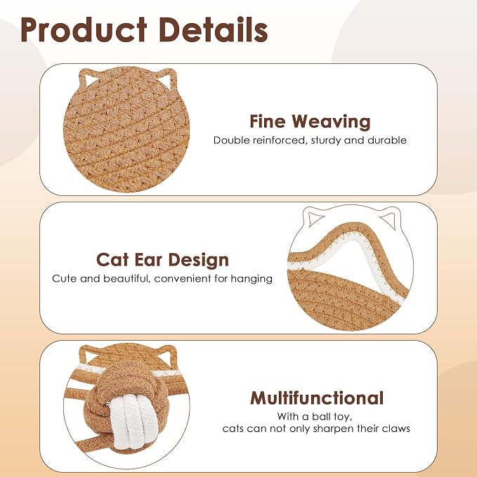 Cat Scratcher Mat, Natural Cotton Rope Cat Scratch Pad, 15.7'' Round Horizontal - Image 3