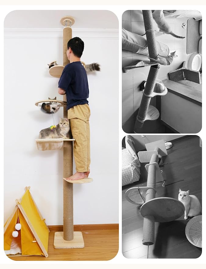Floor-to-Ceiling Cat Tree with Natural Sisal Rope Scratching Post - Image 9