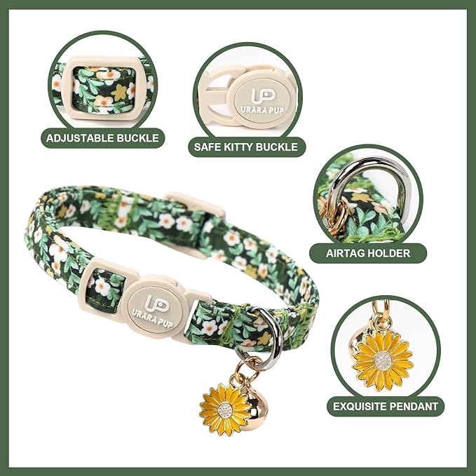 Cat Collar, Pretty Flower Kitten Collars - Image 2