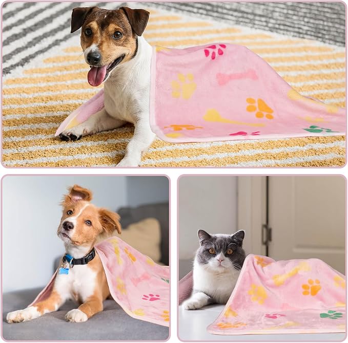 Dono 1 Pack 3 Dog Blankets for Small Dogs, Soft Fluffy Paw Print Pattern Fleece - Image 7