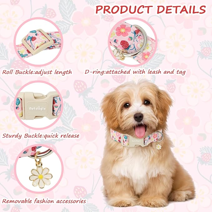 Dog Collar for Medium Dogs, Spring Pink Dog Collars - Image 3