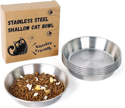 6-Pack Stainless Steel Cat Food Bowls, Shallow Whisker-Friendly Non-Slip by OriginalDesignbyPetLovers