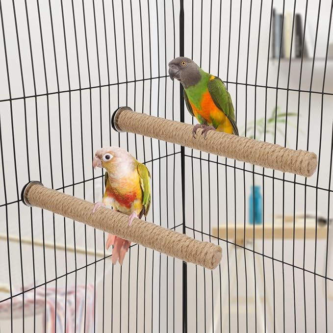 Hypeety Bird Perch Stand Natural Wood Parrot Hemp Rope Perch Birdcage - Image 6