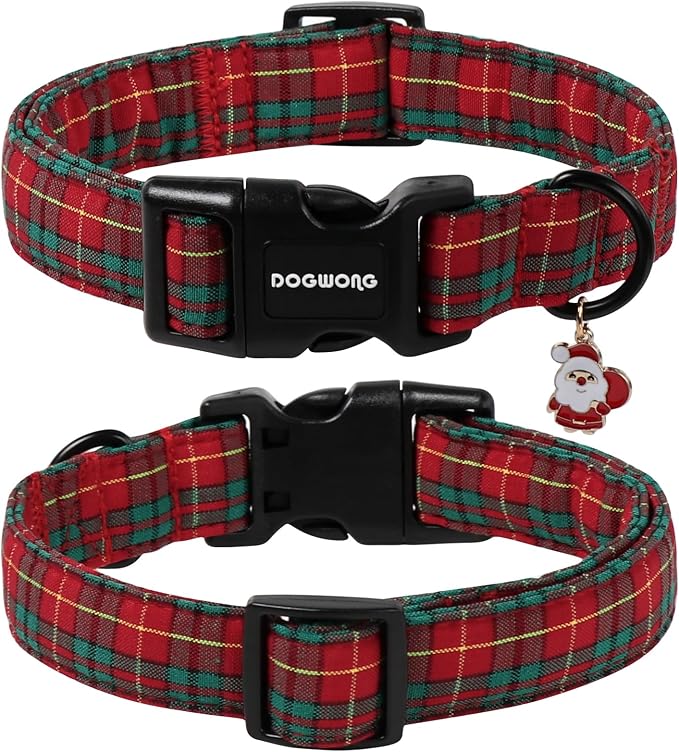 DOGWONG Christmas Plaid Dog Collar- Adjustable Red Tartan Collar, Scottish Red - Image 2