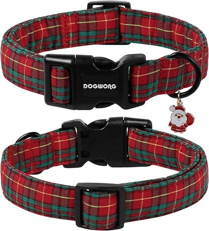 DOGWONG Christmas Plaid Dog Collar, Adjustable Red Tartan Collar, Scottish Red - Image 2