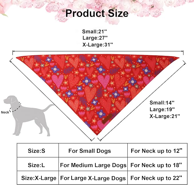 ADOGGYGO Valentines Dog Bandana 2 Pack, Heart and Floral Print Pet Scarf Bib - Image 4