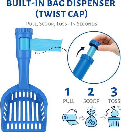 2-in-1 Pooper Scooper with Bag Attachment, Cat Litter Shovel Scoop with Bag - Image 2