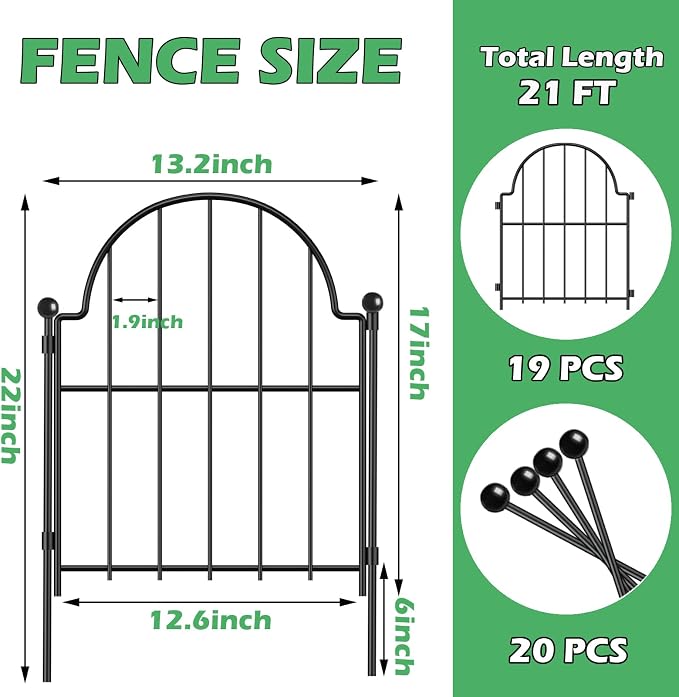 Garden Fence, 17 in x 21 ft Arched Rustproof Metal No Dig Fence Garden Fence - Image 2