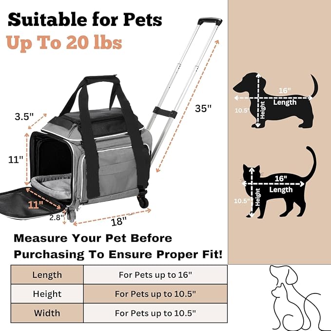 Airline Approved Top-Expanding Pet Carrier on Wheels- Extra Spacious Soft Lined - Image 6
