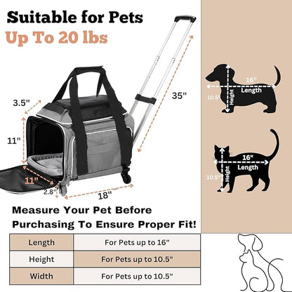 Airline Approved Top-Expanding Pet Carrier on Wheels- Extra Spacious Soft Lined - Image 6