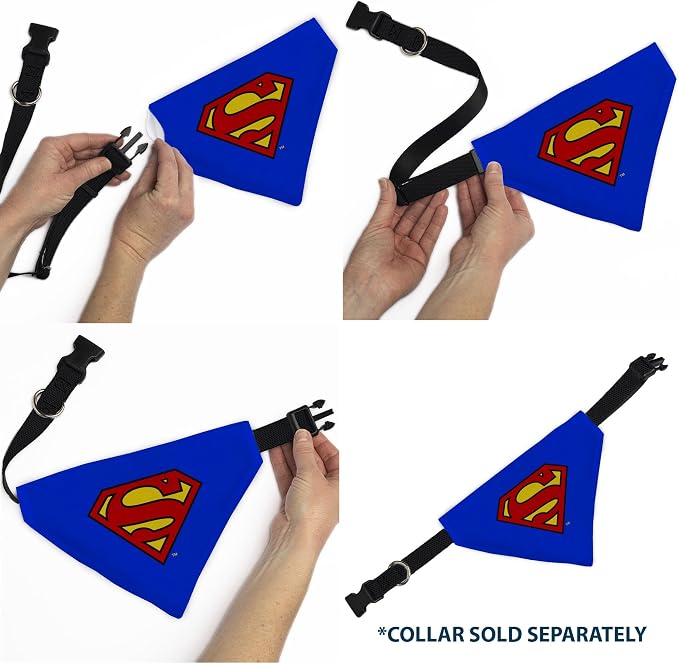 DC Comics Pet Bandana Superman Shield Logo Blue Red Yellow Slip On Collar - Image 6