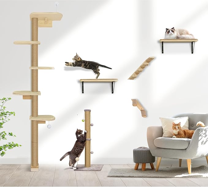 Wild Simulation Cat Tree for Kittens, 5-Level Floor to Ceiling Cat Wall Shelves - Image 7