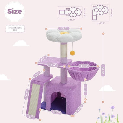 PETEPELA Flower Cat Tree for Indoor Cats, Cozy Hammock and Removable Flower Bed - Image 5
