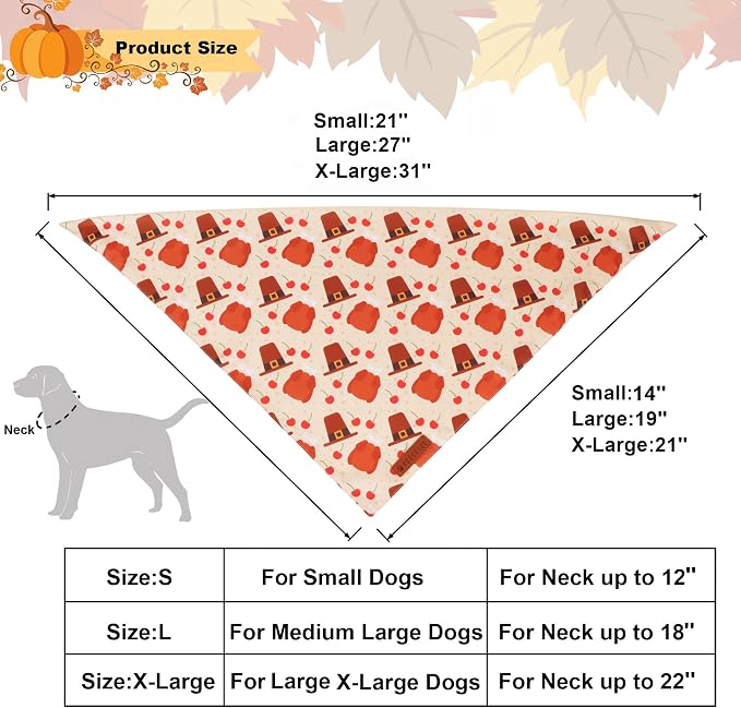 ADOGGYGO Thanksgiving Dog Bandanas 2 Pack, Reversible Turkey Pumpkin Pet Scarf - Image 4